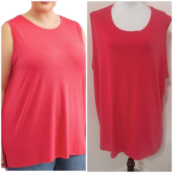 Terra & Sky Women's Plus Size 3X (24W-26W) Swing Tank Summer Shirt Coral Punch - Picture 1 of 5